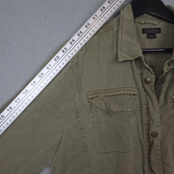 Lucky Brand Womens Military Style Shacket Sz Large Cinch Waist Roll Tabs Olive - Picture 13 of 14